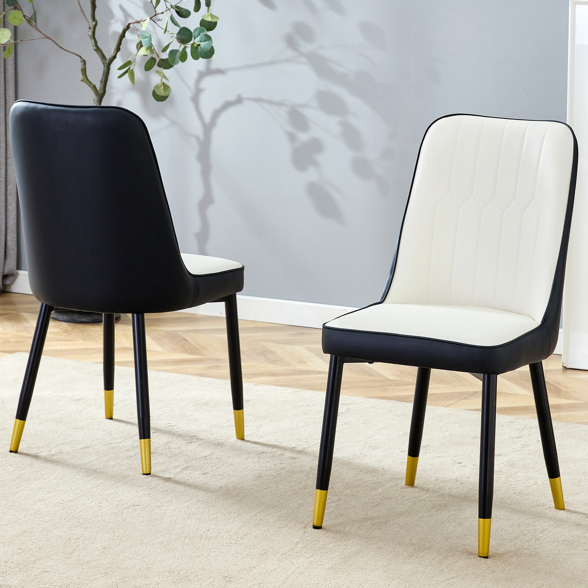 OKWISH Dining Chair with PU Leather Seat and Metal Legs