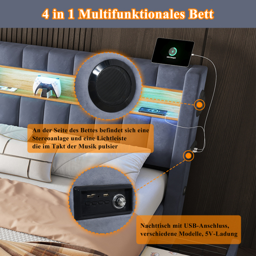 Gepolstertes Bett mit offener Trennwand-OKWISH