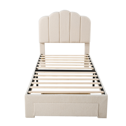 Polsterbett Kinderbett, hautfreundlicher Teddy-Stoff Bettrahmen mit Ablagefächern