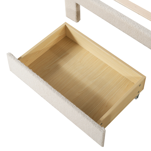 Polsterbett Kinderbett, hautfreundlicher Teddy-Stoff Bettrahmen mit Ablagefächern