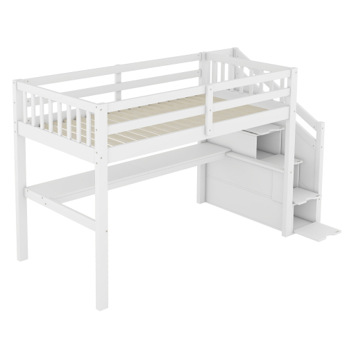 Kinderhochbett, mit Stauraumschubladen und Unterbettschreibtisch