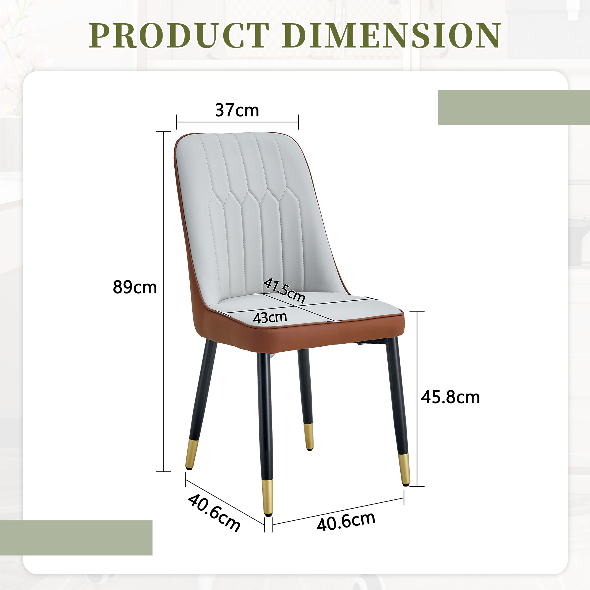 OKWISH Set of 2 Dining Chairs in Two-Tone PU Leather