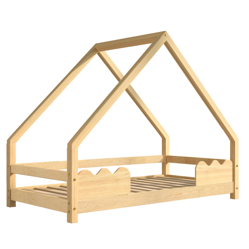 Hausbett Kinderbett mit Rausfallschutz Spielbett Jugendbett Massivholz in Natur