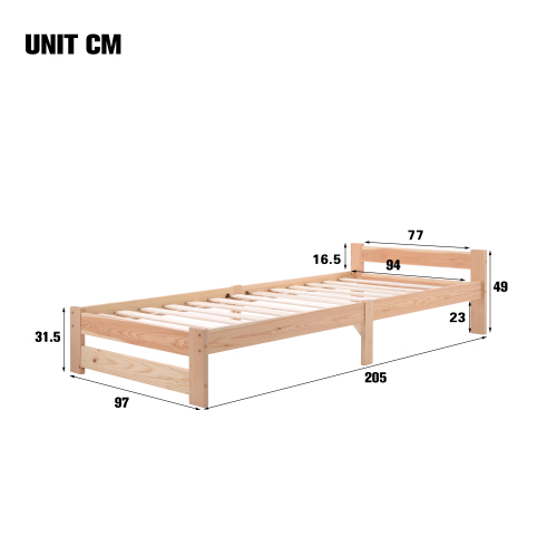 Solide Massivholzbett Futonbett Massivholz Natur Bett aus mit Kopfteil und Lattenrost , Natur