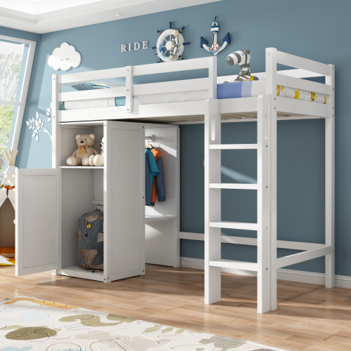 Kinderbett Hochbett mit Schrankrahmenbett-OKWISH