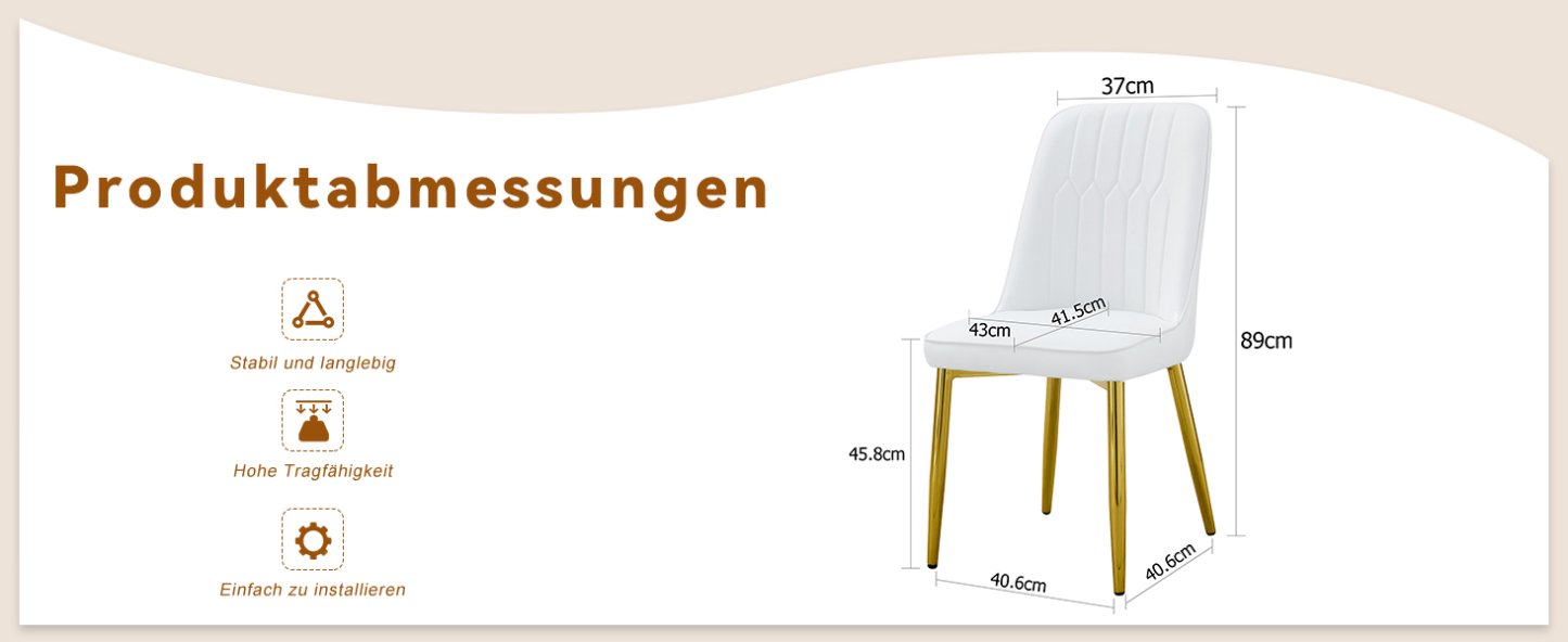 OKWISH White Dining Chair with Gold Metal Legs