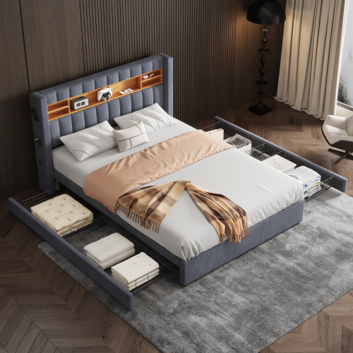 Gepolstertes Bett mit offener Trennwand-OKWISH