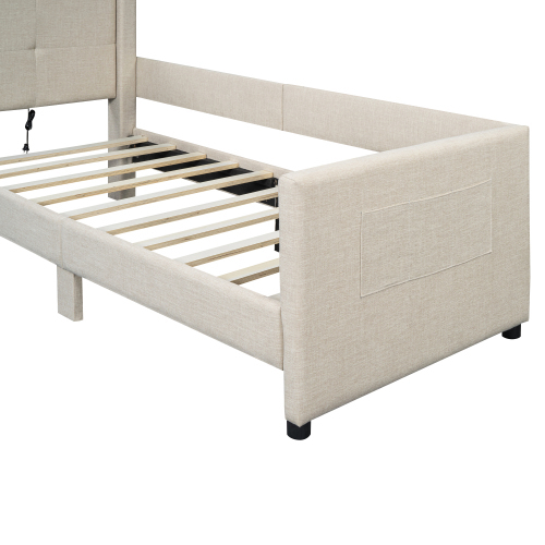 90*200cm Flachbett, gepolstert, mit USB-Anschluss, minimalistisches Design