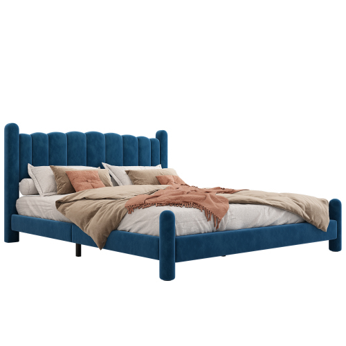 Polsterbett mit Lattenrost und Kopfteil, Stilvolles fächerförmiges Kopfteil, Zylindrische Stützbeine