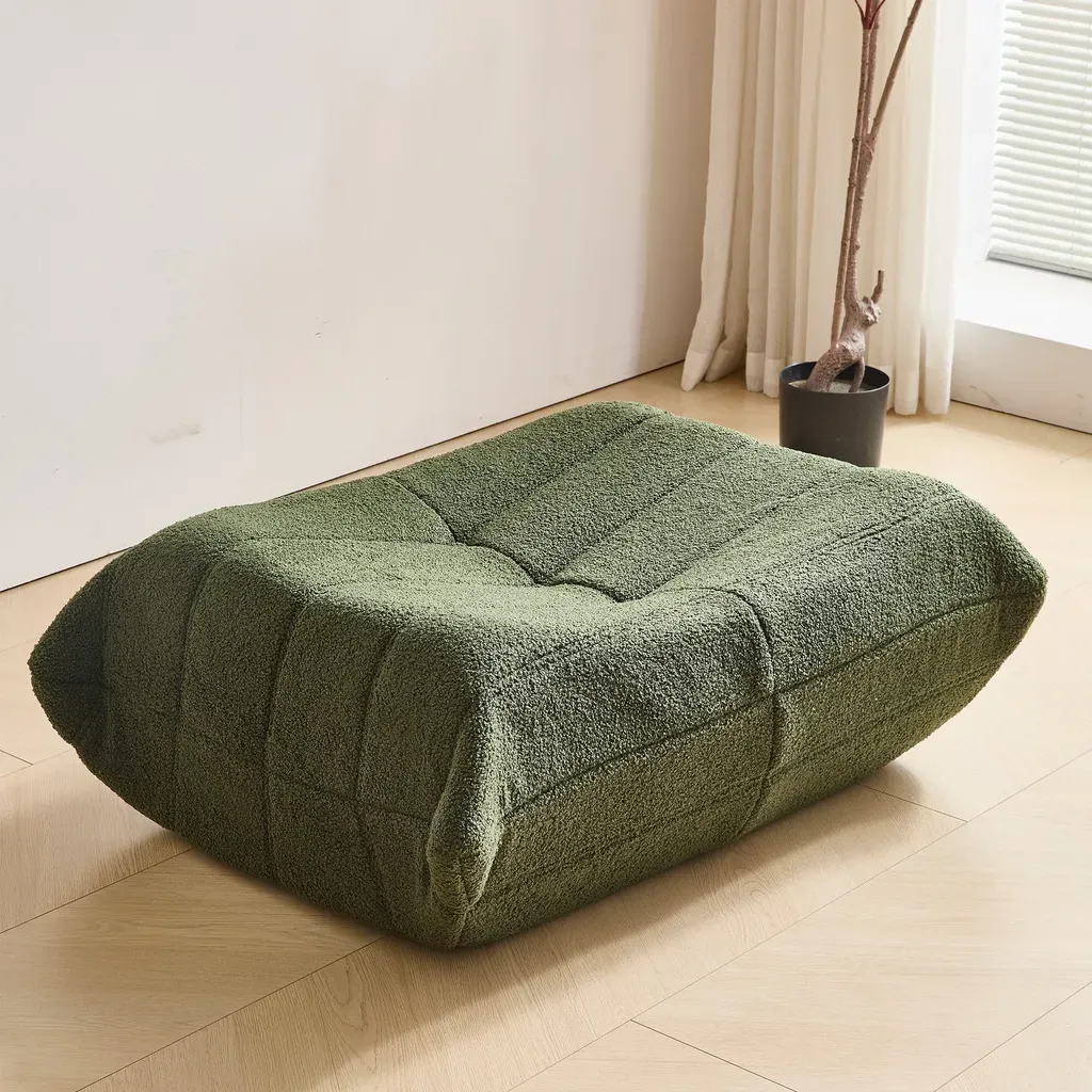 Relax Sessel Sofa Set – Faltbares Schlafsofa mit Rückenlehne & Fußstütze aus Teddystoff, Grün, für Wohnzimmer & Meditation