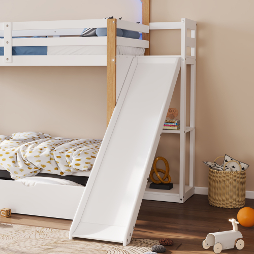 Etagenbett mit Schubladen unter dem Bett und Rutschen-OKWISH