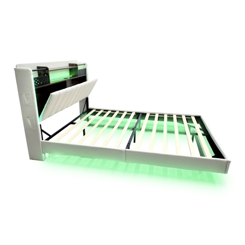 Polsterbett  mit LED-Beleuchtung und USB-Steckdose, Kopfteil mit Stauraum