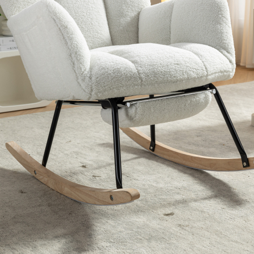 New Modern Teddy Fabric Tufted Upholstered Rocking Chair with pull-out footrest
