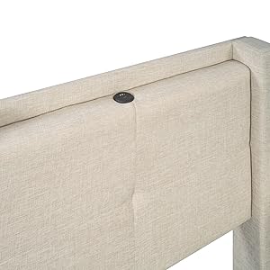 gepolstertes Flachbett、minimalistisches Design、USB-Anschluss im Kopfteil、Beige