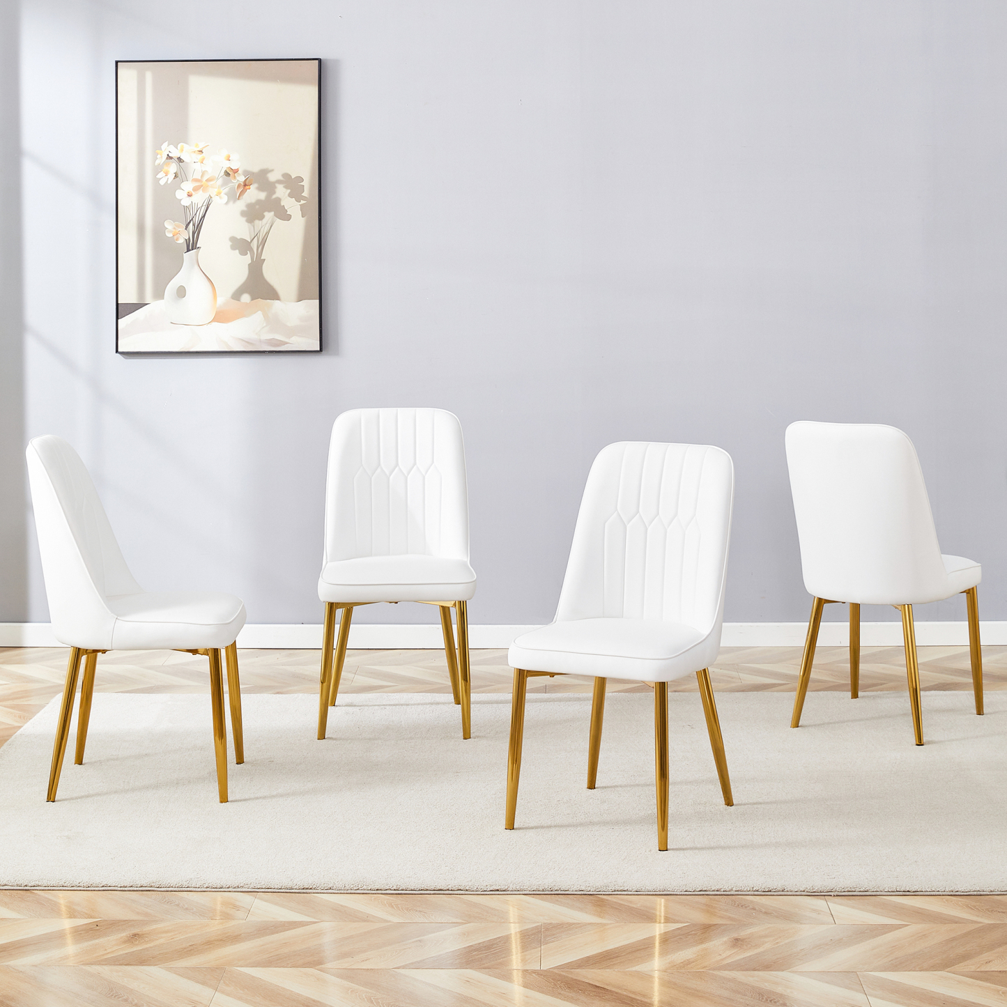 OKWISH White Dining Chair with Gold Metal Legs