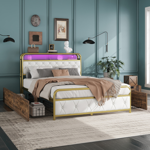 Bett mit Eisenrahmen und rautenförmigen Zuglaschen-OKWISH