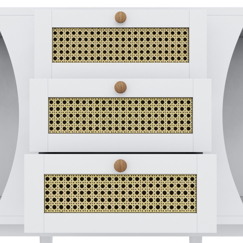 Sideboard, Rattanschrank mit Schubladen, Kommode mit Schiebetüren 