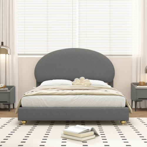 Teddy Samt Polsterbett 140*200, Doppelbett Polsterbett mit bogenförmigem Kopfteil und Lattenrost