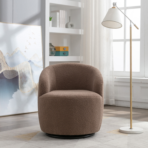 Teddy Fabric Swivel Accent Armchair Barrel Chair With Black Powder Coating Metal Ring