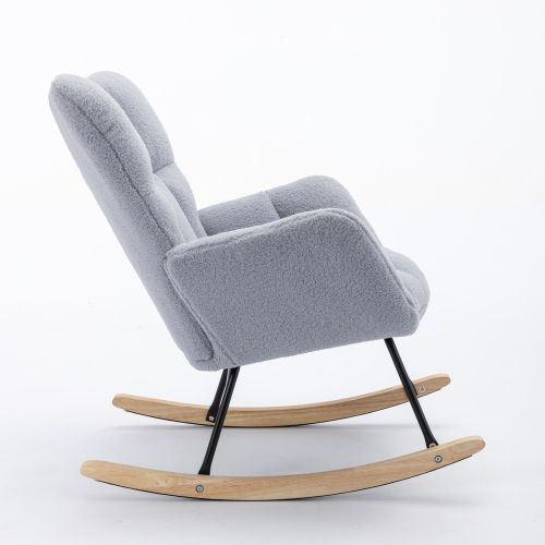 Mid Century Modern Teddy Fabric Tufted Upholstered Rocking Chair Padded Seat For Living Room Bedroom