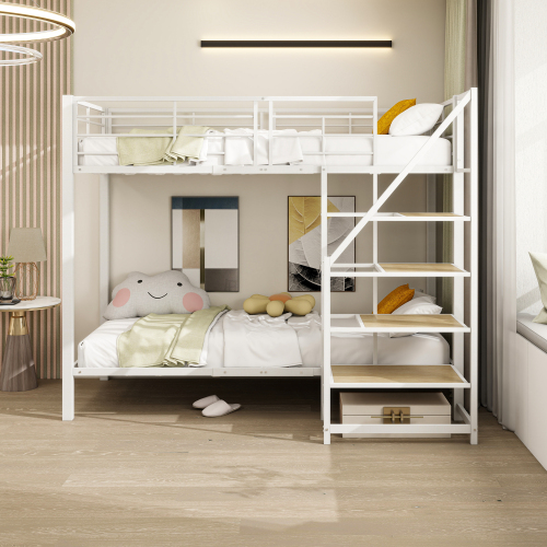 Etagenbett aus Eisen  Aufbewahrungstreppe, hohes Geländer, Doppelbett, Jugendbett, Kinderbett,