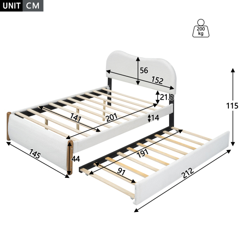 Flachbett, gepolstert, mit praktischem ausziehbares Rollbett, minimalistische Formgebung
