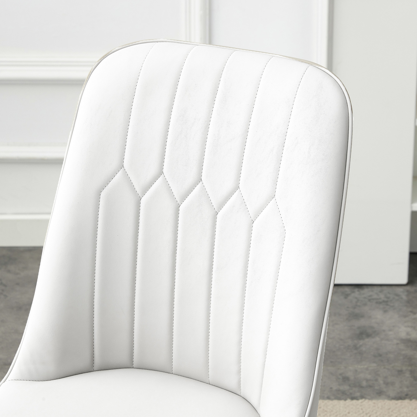 OKWISH White PU Dining Chairs Set with Black Metal Legs