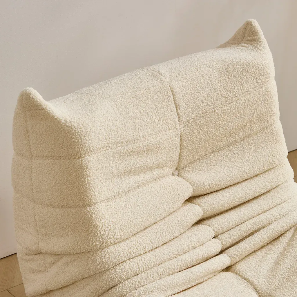 Relax Sessel Sofa Set – Faltbares Schlafsofa mit Rückenlehne & Fußstütze aus Teddystoff, Beige, für Wohnzimmer & Meditation