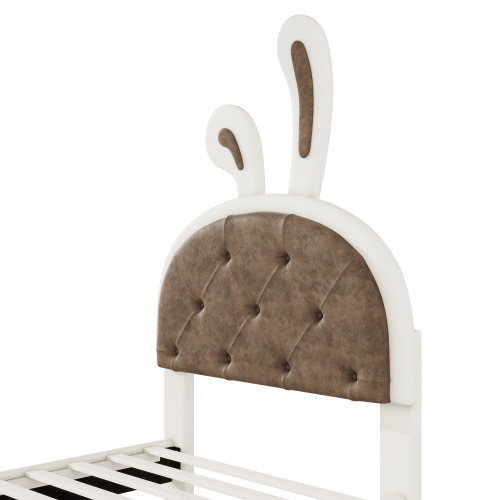 90*200cm Kinderbett, Flachbett, Cartoon Hasenform, Bettkasten, PU Material