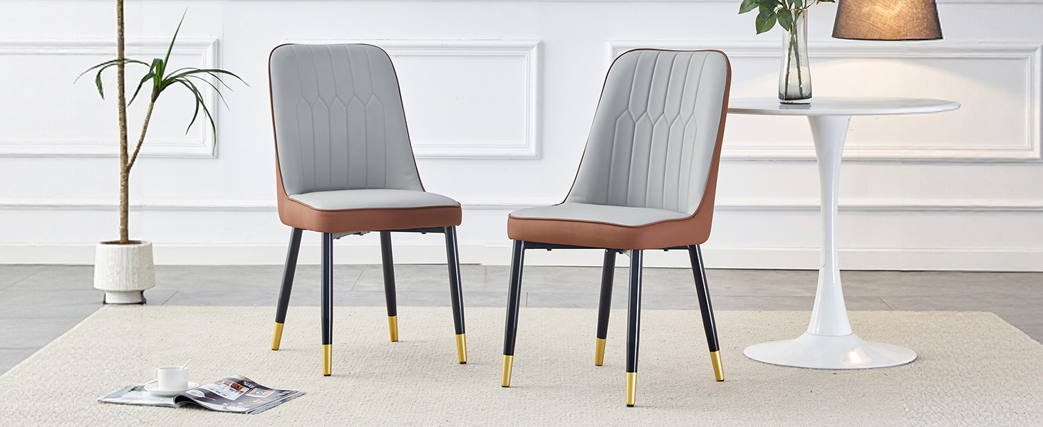 OKWISH Set of 2 Dining Chairs in Two-Tone PU Leather