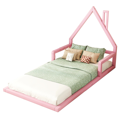 90*200cm Kinderbett, Flachbett, Hausform, Kiefer massiv, einfache Form