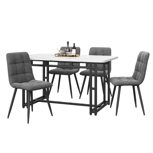 Schwarz Esstisch mit 4 Stühlen Set,Moderne Küche Esstisch Set, Dunkelgrau Samt Esszimmerstühle