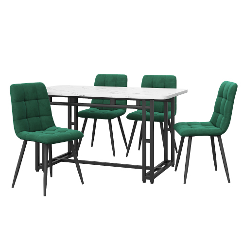 Schwarz Esstisch mit 4 Stühlen Set,Moderne Küche Esstisch Set, dunkelgrüner Samt Esszimmerstühle