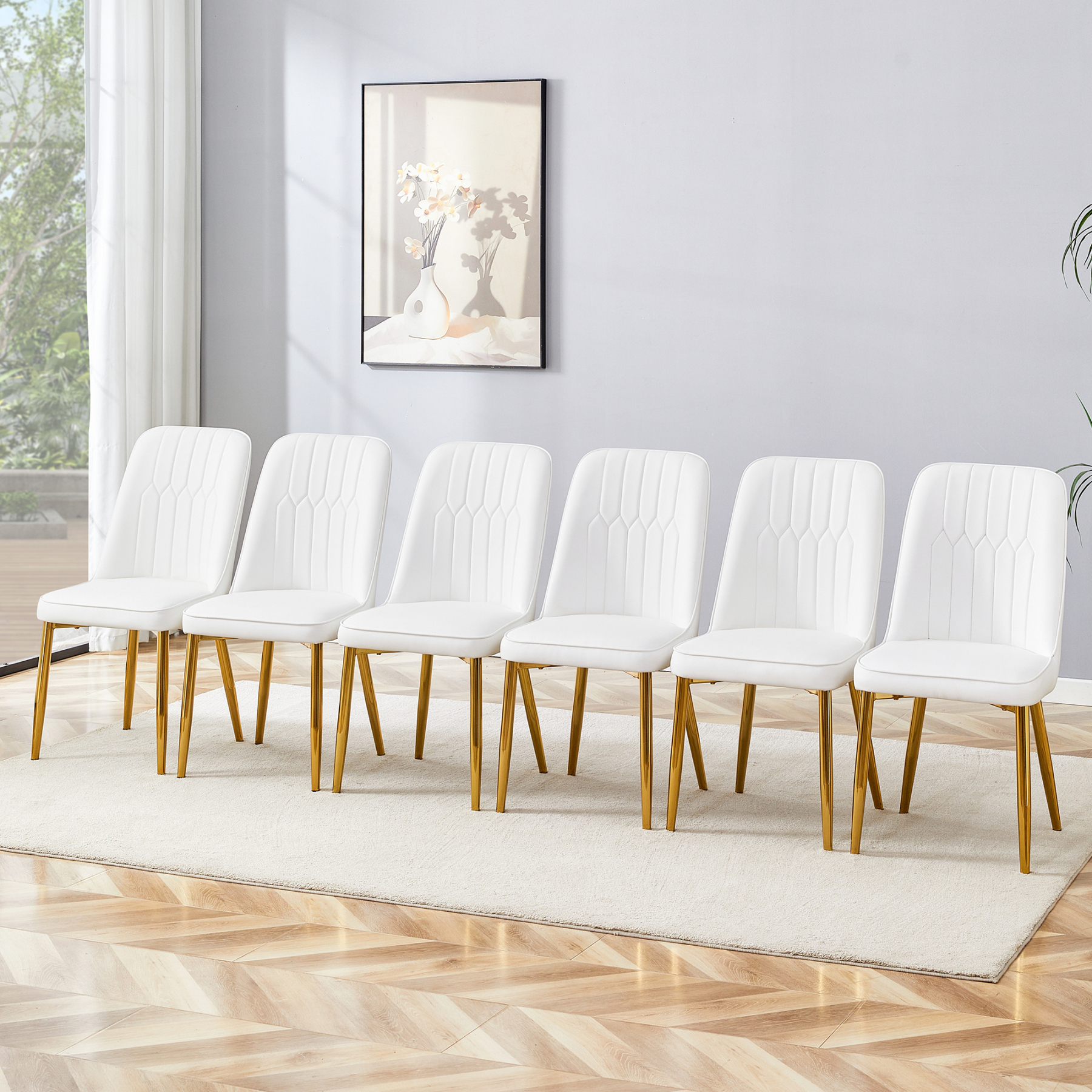 OKWISH White Dining Chair with Gold Metal Legs