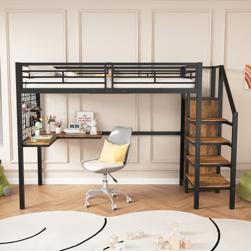 Hochbett mit Tisch und Kleiderschrank-OKWISH