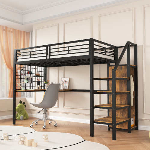 Hochbett mit Tisch und Kleiderschrank-OKWISH