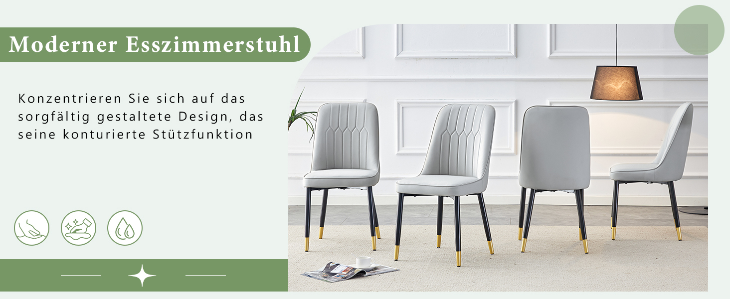 OKWISH Dining Chair with PU Seat and Metal Legs