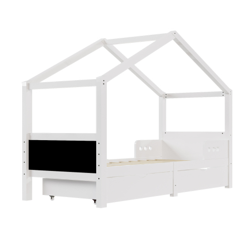 Bett aus Kiefernholz in Hausform mit Rahmen-OKWISH
