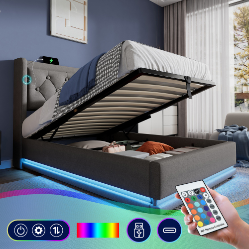 Hydraulisches Stauraumbett aus Baumwolle-OKWISH