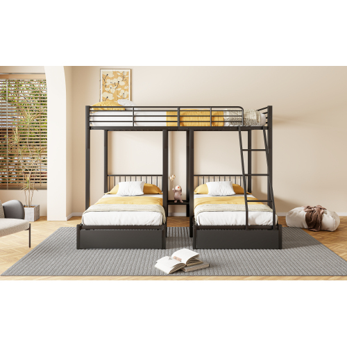 Dreifaches Etagenbett mit Schubladen, Metallbettrahmen, multifunktionales Metallrahmenbett 