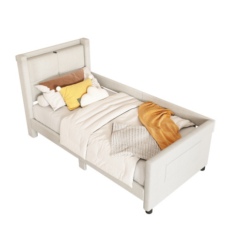 90*200cm Flachbett, gepolstert, mit USB-Anschluss, minimalistisches Design