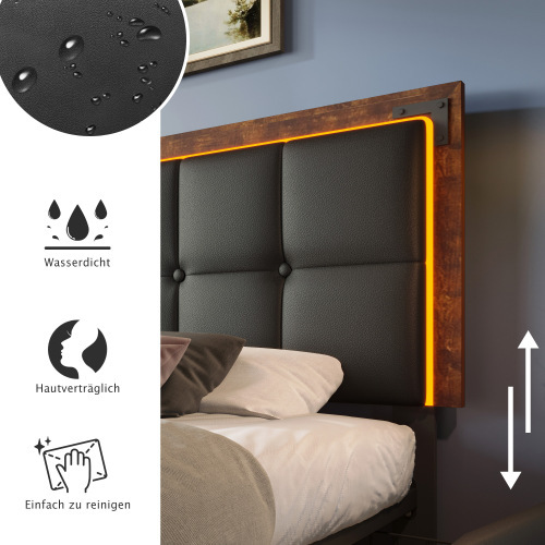 Bettgestell mit LED-Beleuchtungsleiste und 4 Schubladen, Höhenverstellbarem Kopfteil, Funktionsbett