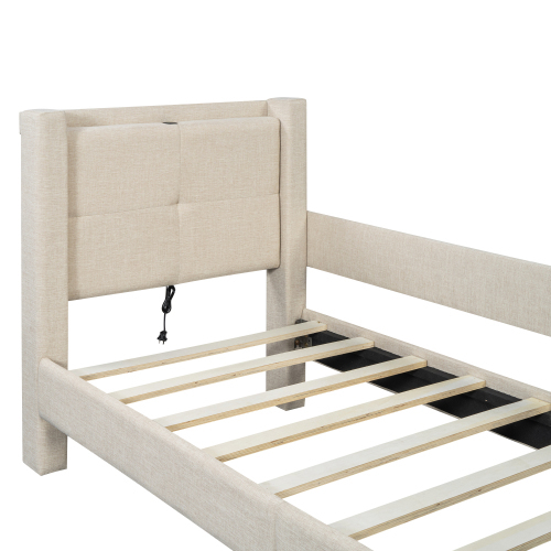 90*200cm Flachbett, gepolstert, mit USB-Anschluss, minimalistisches Design
