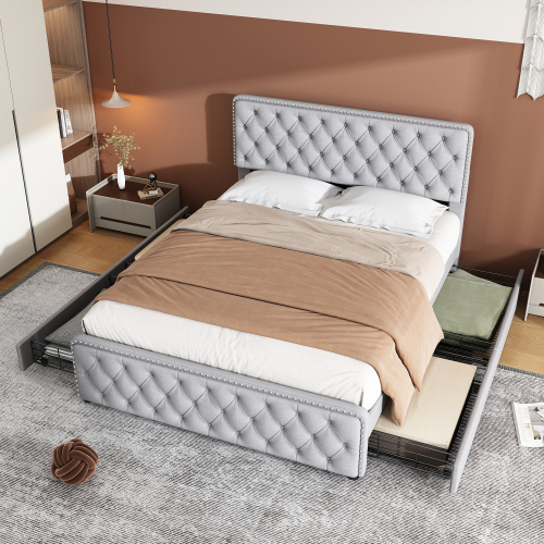 Gepolstertes Doppelbett mit vier Schubladen-OKWISH