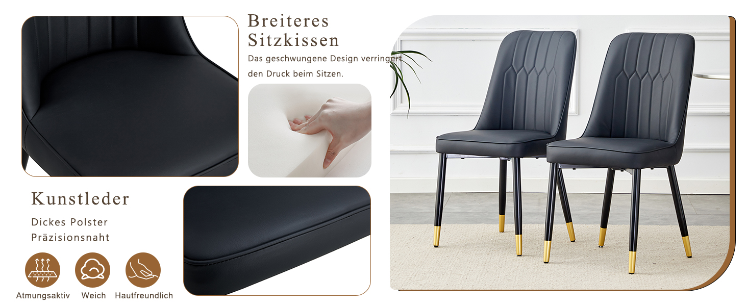 OKWISH Black PU Leather Dining Chair Set with Metal Legs