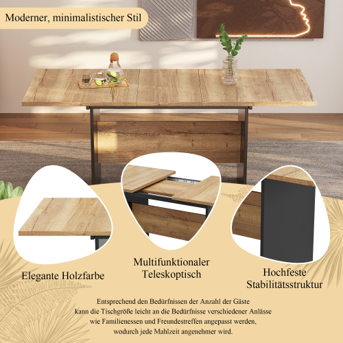 Ausziehbarer Esstisch im natürlichen, minimalistischen Stil-OKWISH