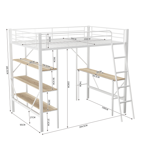 Hochbett aus Metall mit Schreibtisch-OKWISH