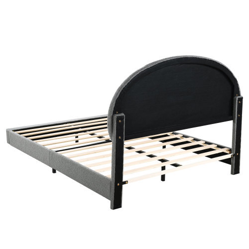 Teddy Samt Polsterbett 140*200, Doppelbett Polsterbett mit bogenförmigem Kopfteil und Lattenrost