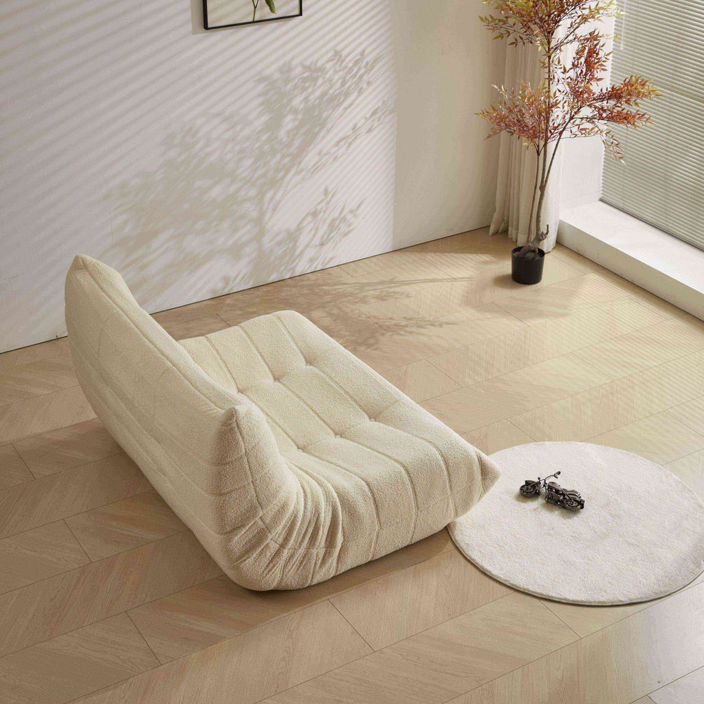 okwish Schlafsofas Klassische Sessel Lazy Sofa mit Rückenlehne und Fußstütze, Doppelsofa Indoor-Sitzkissen faltbarer Meditationsstuhl für Wohnzimmer- Teddysamt, Beige