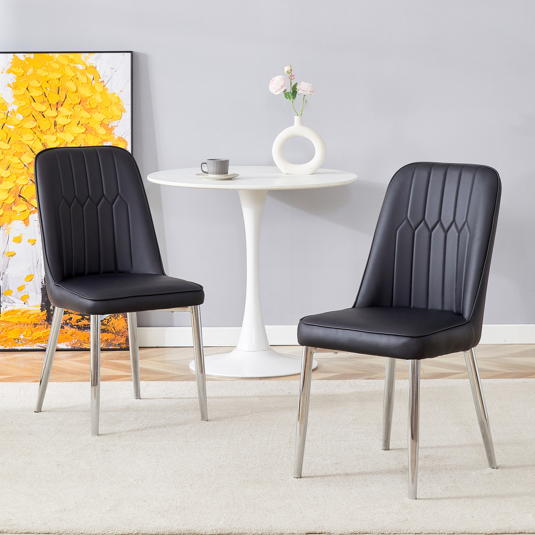 OKWISH Black Dining Chair with PU Leather and Metal Legs